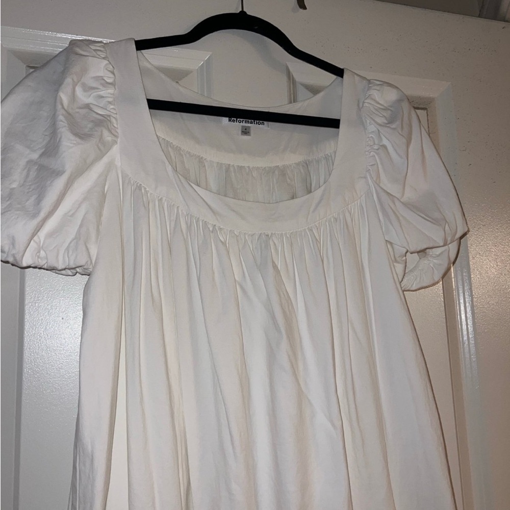 Reformation Cream Gathered Dress